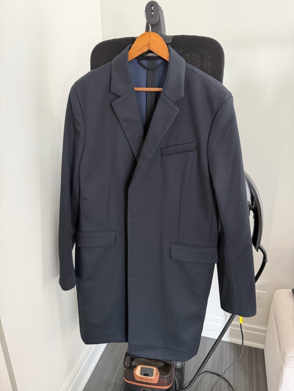 rag & bone Men's Navy Single-Breasted Wool/Polyester Coat